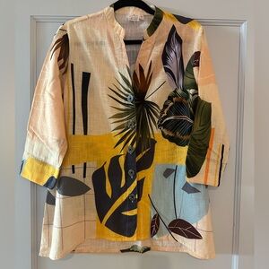 Tropical Print Linen Shirt